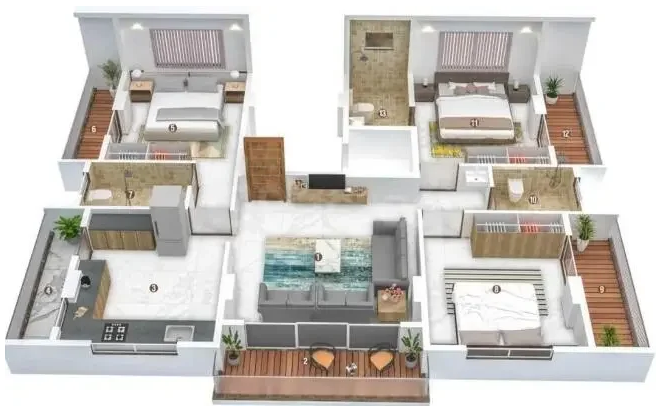 3 BHK flats Isometric View: